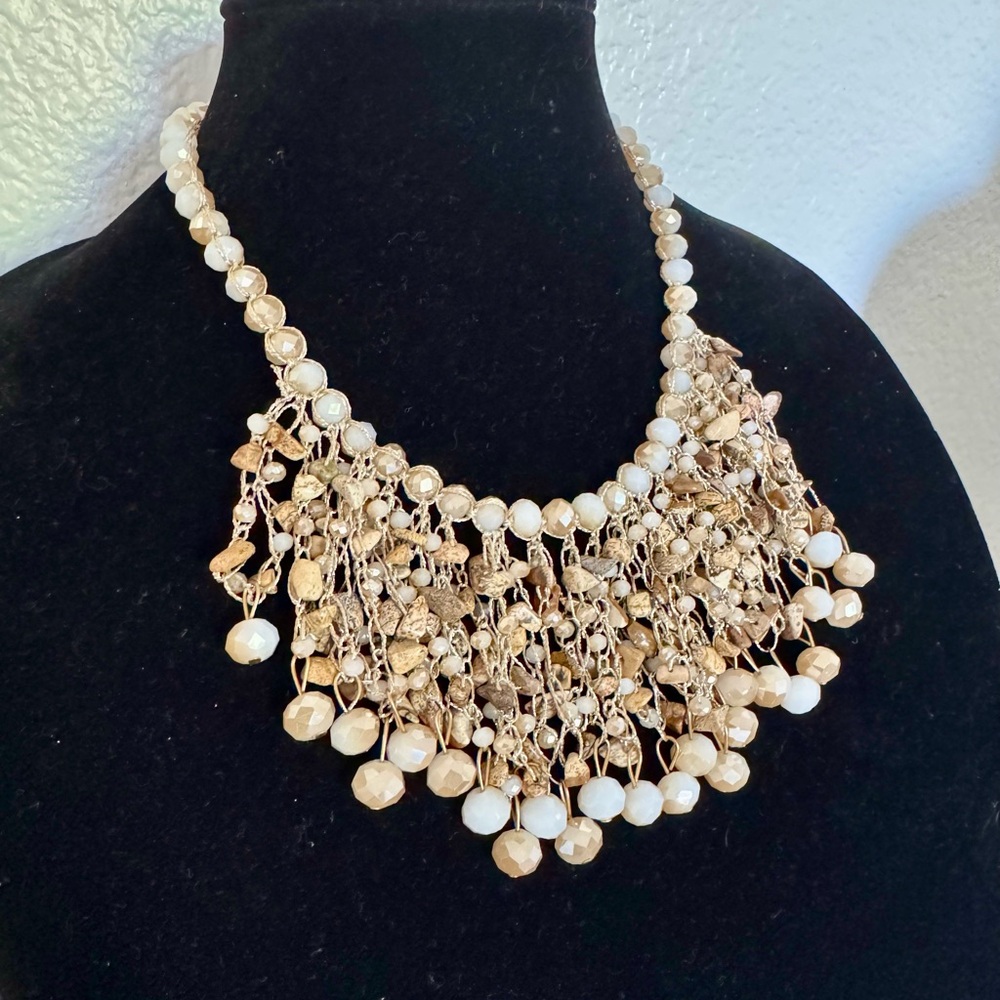 Boho Statement Necklace with Natural Stone & Crystal Beads